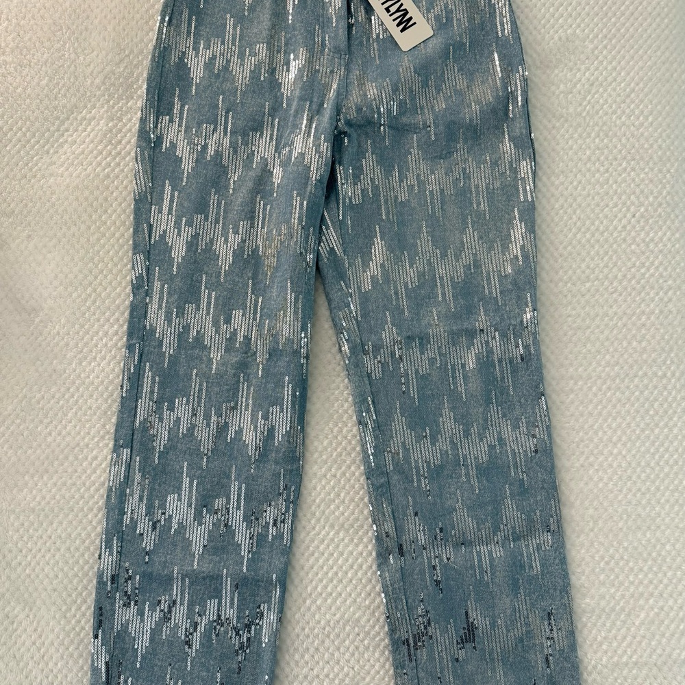 Amy Lynn Lupe Pants in Sequin Embellished Denim Effect